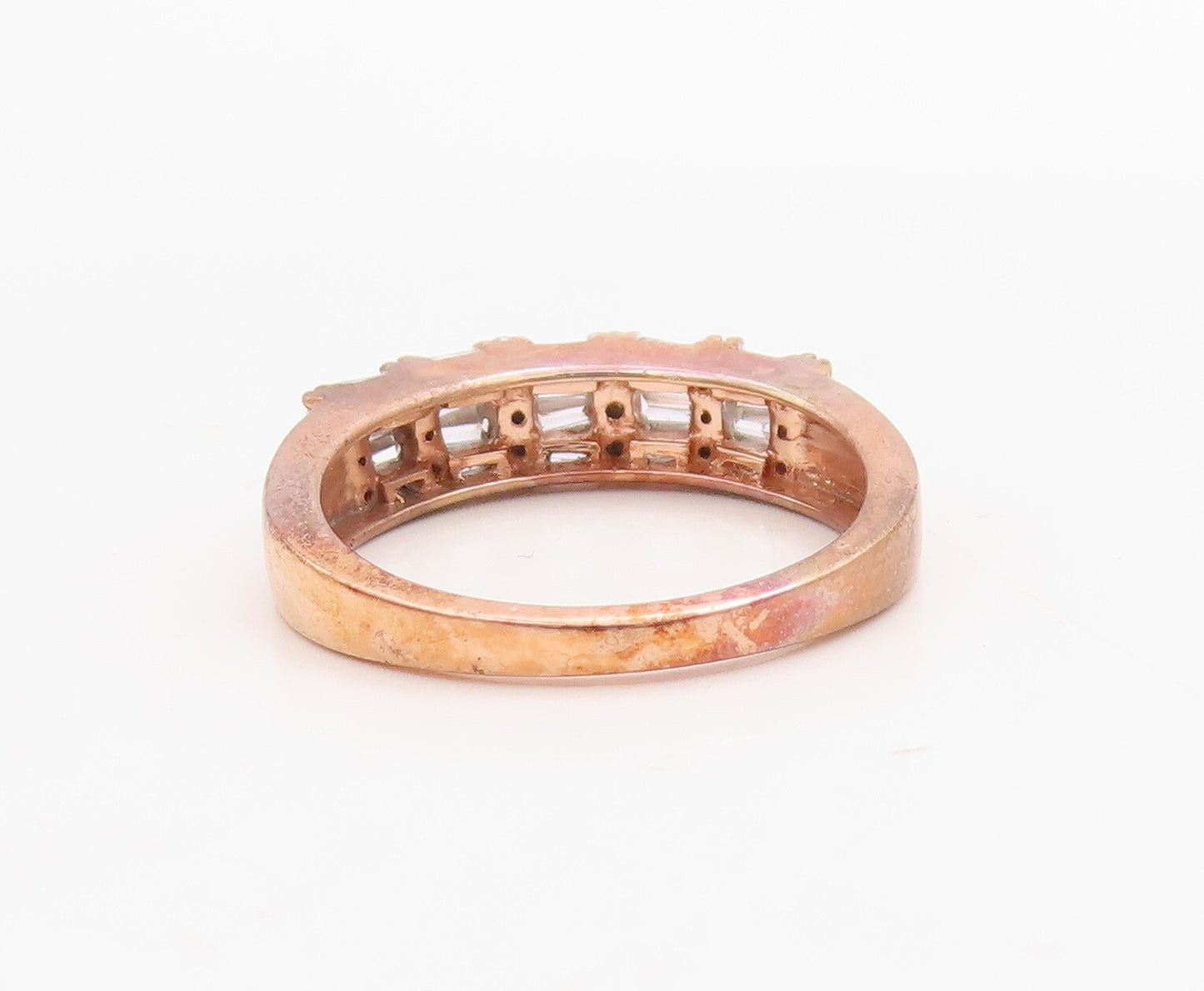 925 Sterling Silver Vintage Ring Rose Gold Plated Rectangle CZ  Sz 7  RG30725