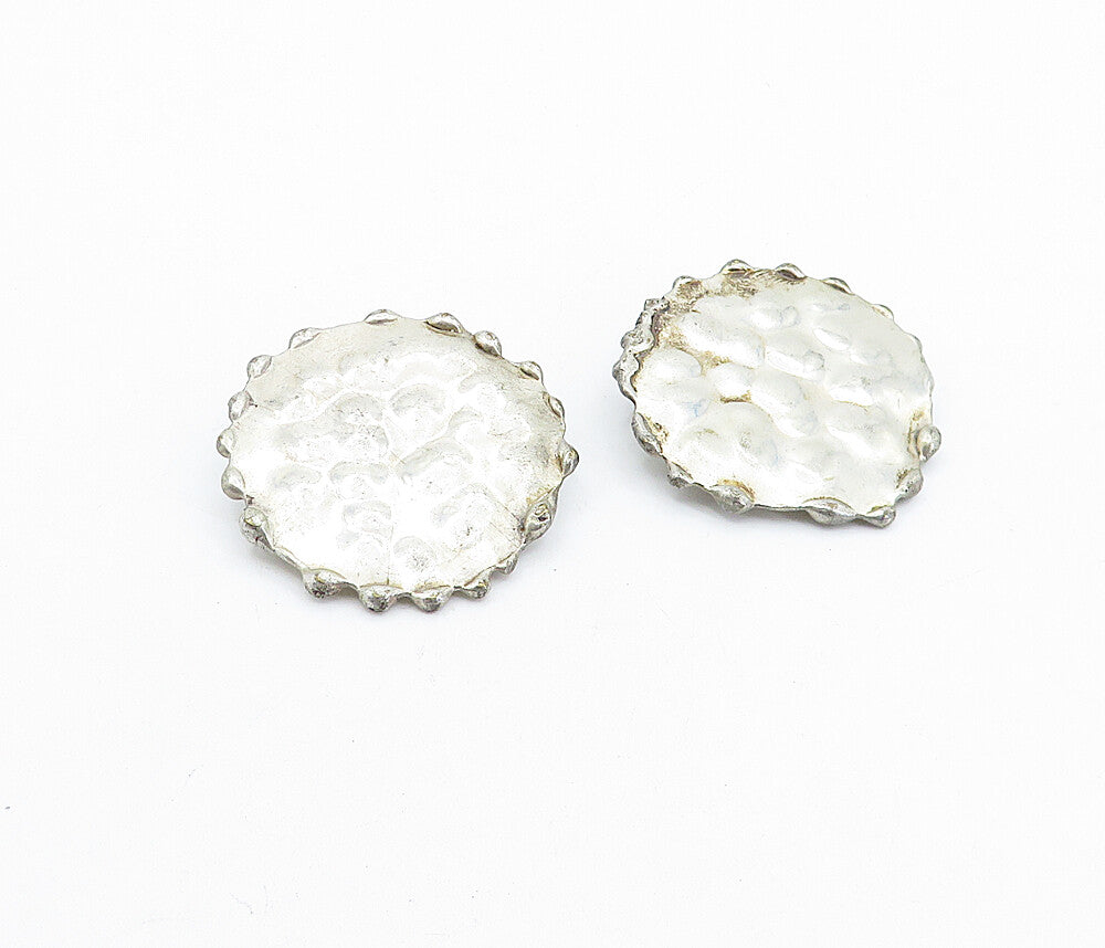 925 Sterling Silver  Vintage Modernist Sculpted Non Pierce Earrings  EG2410