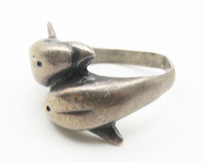 925 Sterling Silver  Vintage Dark Tone Dolphin Bypass Ring Sz 5.5  RG11427