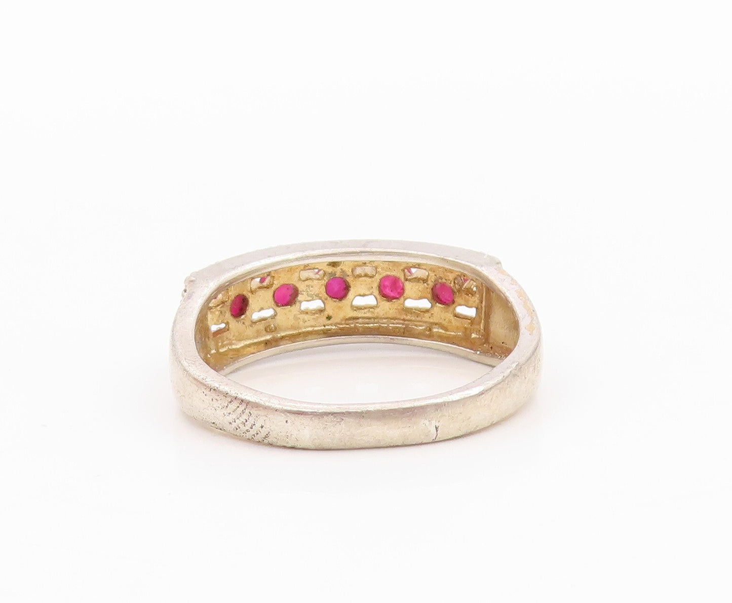 925 Sterling Silver Vintage Ring Minimalist Ruby Band Halo CZ  Sz 7  RG31776