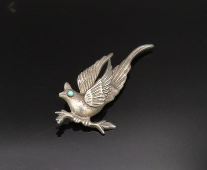 MEXICO 925 Silver  Vintage Antique Bird With Turquoise Eye Brooch Pin  BP9816
