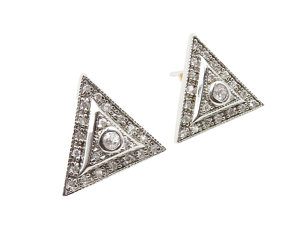 925 Sterling Silver  Sparkling Cubic Zirconia Triangle Drop Earrings  EG5728