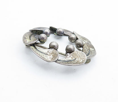 BEAU 925 Sterling Silver  Vintage Oxidized Floral Wreath Brooch Pin  BP2660
