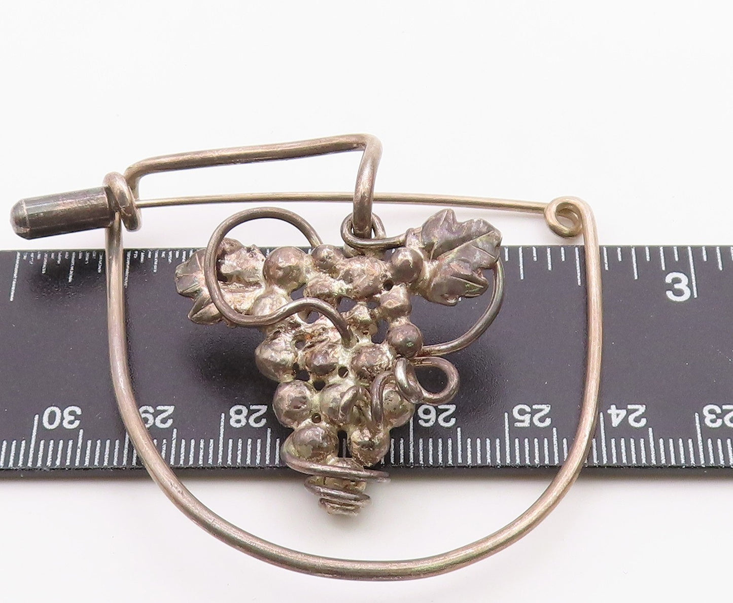 925 Silver  Vintage Spiral Wrapped Grape Cluster Dangle Brooch Pin  BP9959