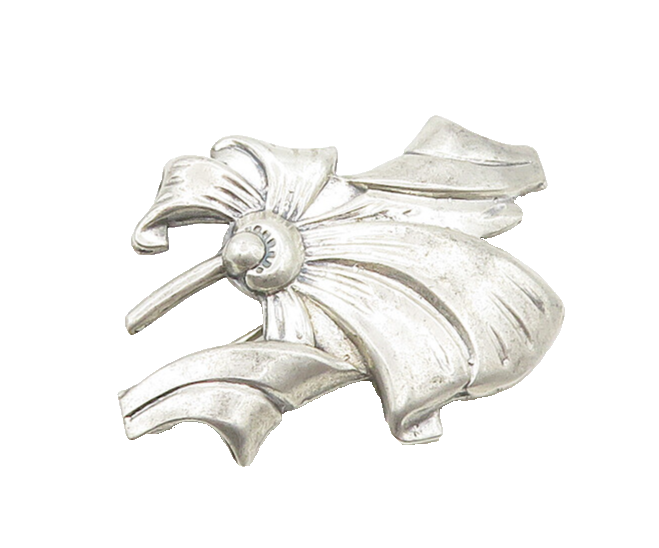 925 Sterling Silver  Vintage Shiny Etched Detail Ribbon Brooch Pin  BP7716