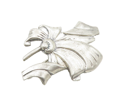925 Sterling Silver  Vintage Shiny Etched Detail Ribbon Brooch Pin  BP7716