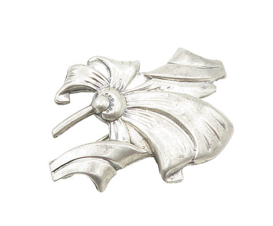 925 Sterling Silver  Vintage Shiny Etched Detail Ribbon Brooch Pin  BP7716