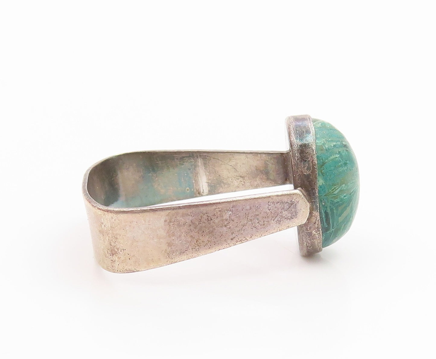 925 Sterling Silver Vintage Ring ISRAEL Cabochon Eilat Stone Band Sz 7.5 RG35539