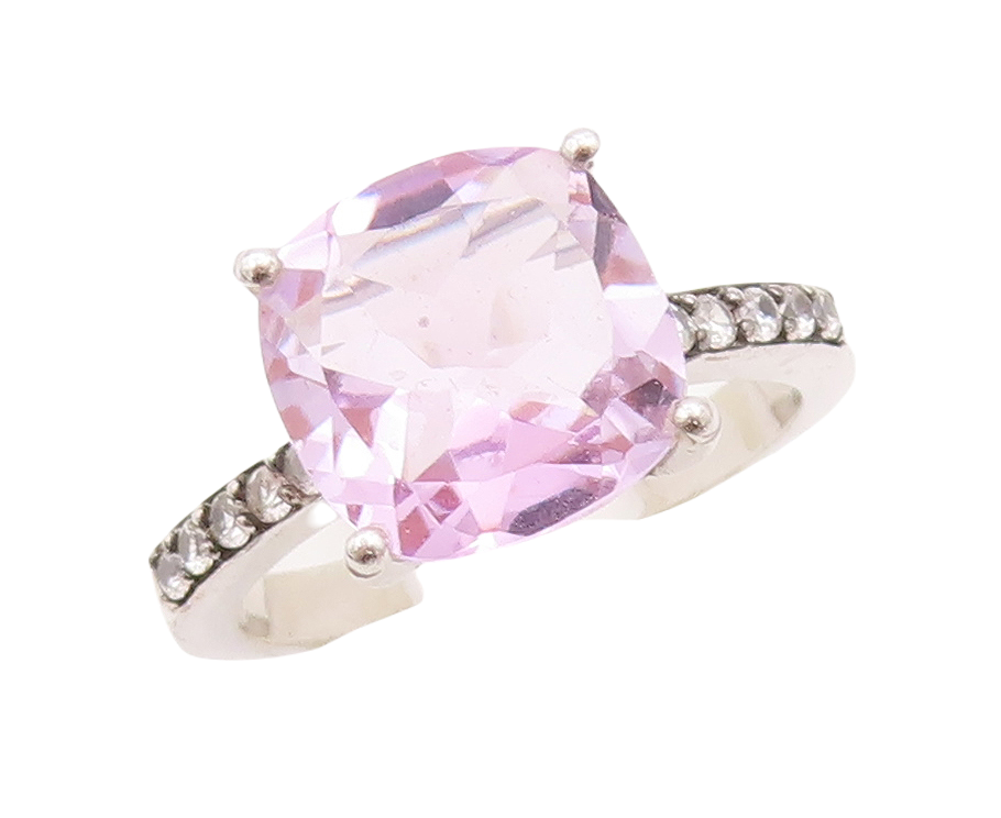 925 Sterling Silver Vintage Ring Round Cut Amethyst Diamonds Inlay Sz 7  RG29255