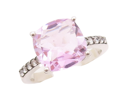 925 Sterling Silver Vintage Ring Round Cut Amethyst Diamonds Inlay Sz 7  RG29255