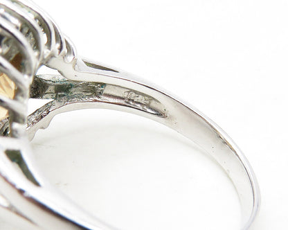 925 Sterling Silver  Cubic Zirconia Floral Motif Cocktail Ring Sz 7  RG17308