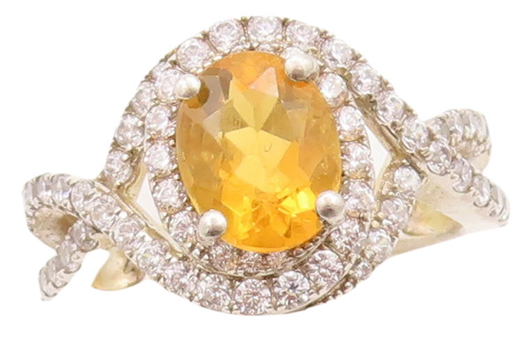 925 Sterling Silver Vintage Ring Designer Citrine & Topaz band  Sz 7.5  RG29807