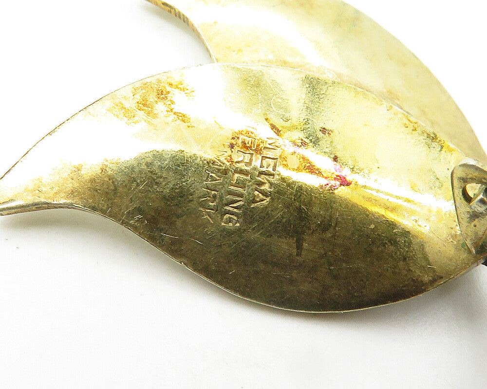 MEKA DENMARK 925 Silver  Vintage Enamel Floral Leaf Non Pierce Earrings EG9241
