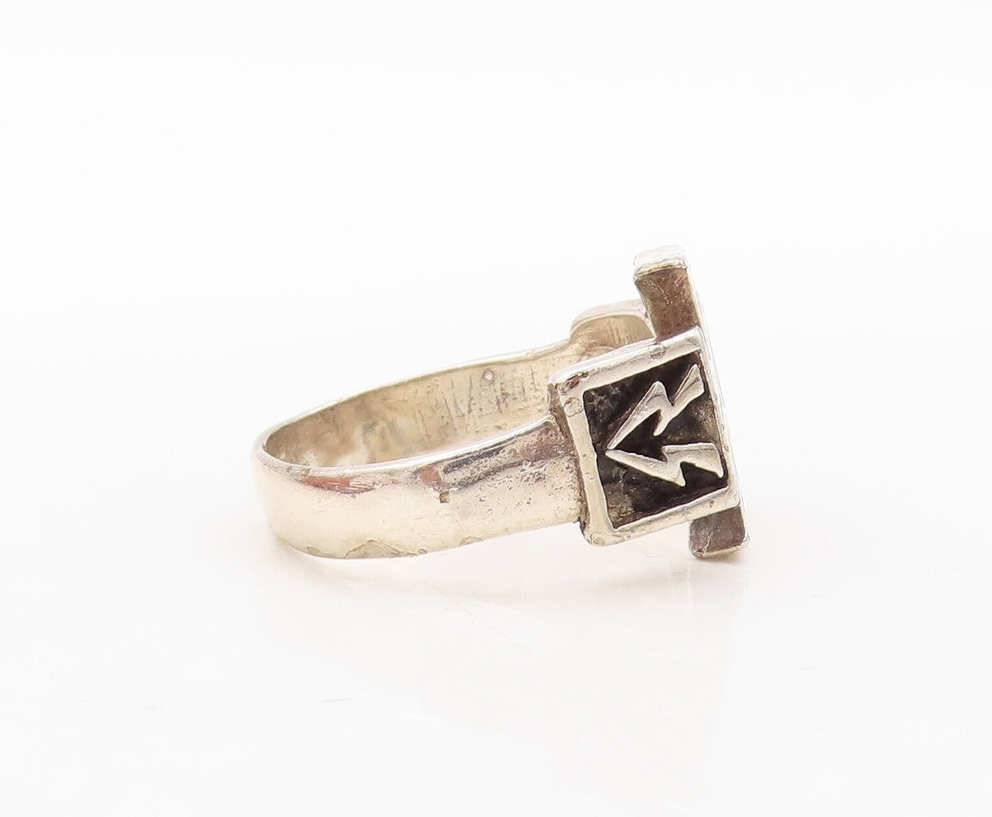 925 Sterling Silver Vintage Ring GLS Enameled Designer Cutout  Sz 9  RG31007