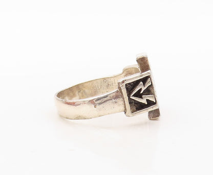 925 Sterling Silver Vintage Ring GLS Enameled Designer Cutout  Sz 9  RG31007