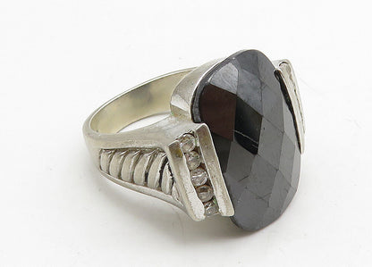 925 Sterling Silver  Vintage Hematite & Topaz Cocktail Ring Sz 6  RG10471