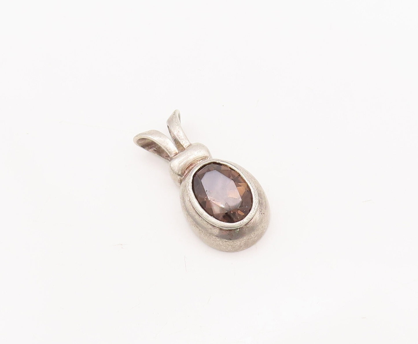 925 Sterling Silver Vintage Pendant Domed Oval Cut Smokey Quartz  PT23443