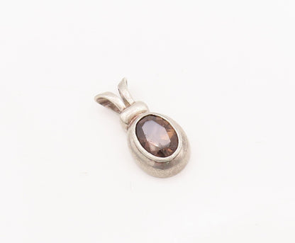 925 Sterling Silver Vintage Pendant Domed Oval Cut Smokey Quartz  PT23443