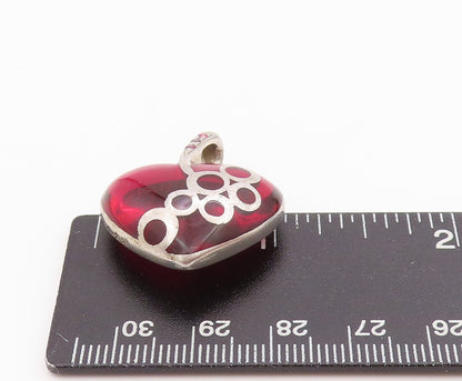 925 Sterling Silver Vintage Pendant Designer Gemstone Heart With Bubbles PT24448