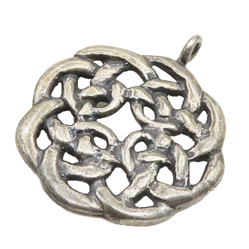 925 Sterling Silver  Vintage Dark Tone Celtic Knot Round Pendant  PT14792