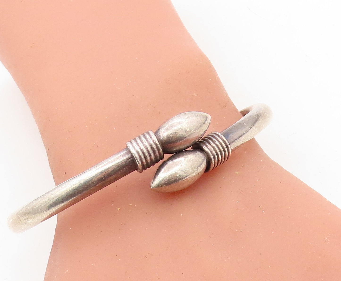 MEXICO 925 Sterling Silver Vintage Pointed Bypass Bangle Bracelet BT2925
