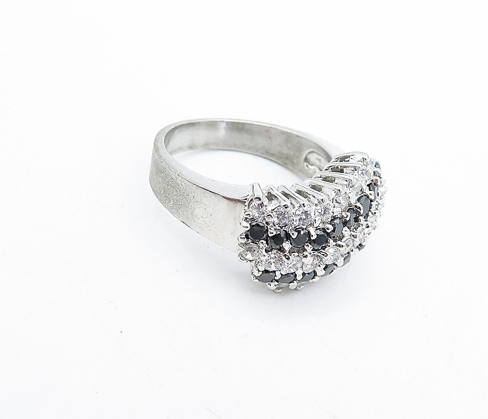 925 Sterling  Silver  Cubic Zirconia & Sapphire Shiny Band Ring Sz 8  RG4697