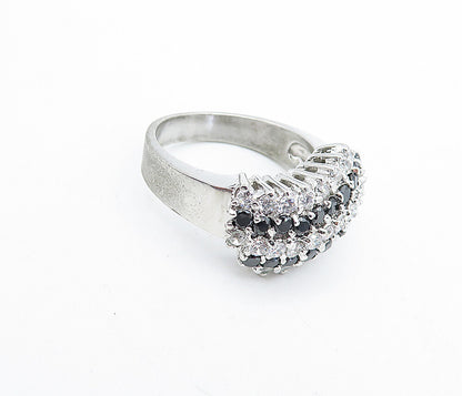 925 Sterling  Silver  Cubic Zirconia & Sapphire Shiny Band Ring Sz 8  RG4697