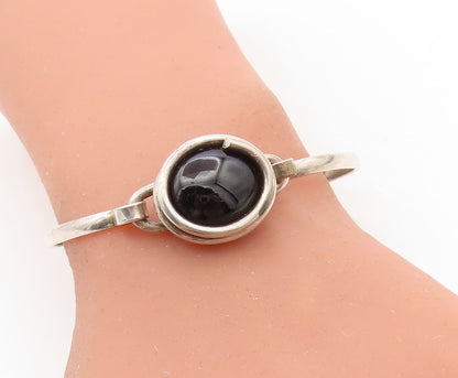 925 Sterling Silver  Vintage Cabochon Cut Black Onyx Cuff Bracelet  BT3163