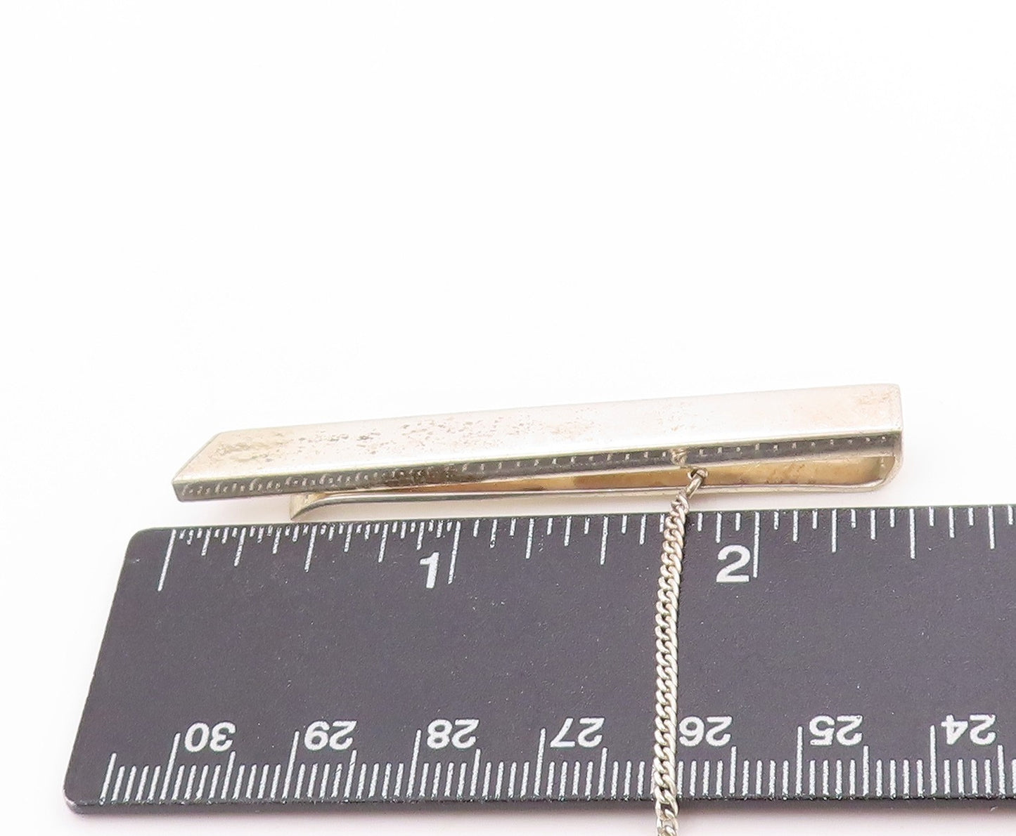 925 Sterling Silver Vintage Tie Bar POLAND Minimalist Clip With Chain  TR4002