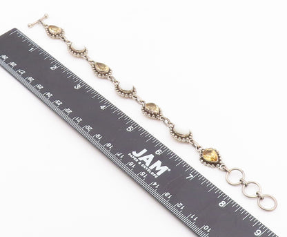 925 Sterling Silver  Vintage Citrine & White Agate Chain Bracelet  BT3606