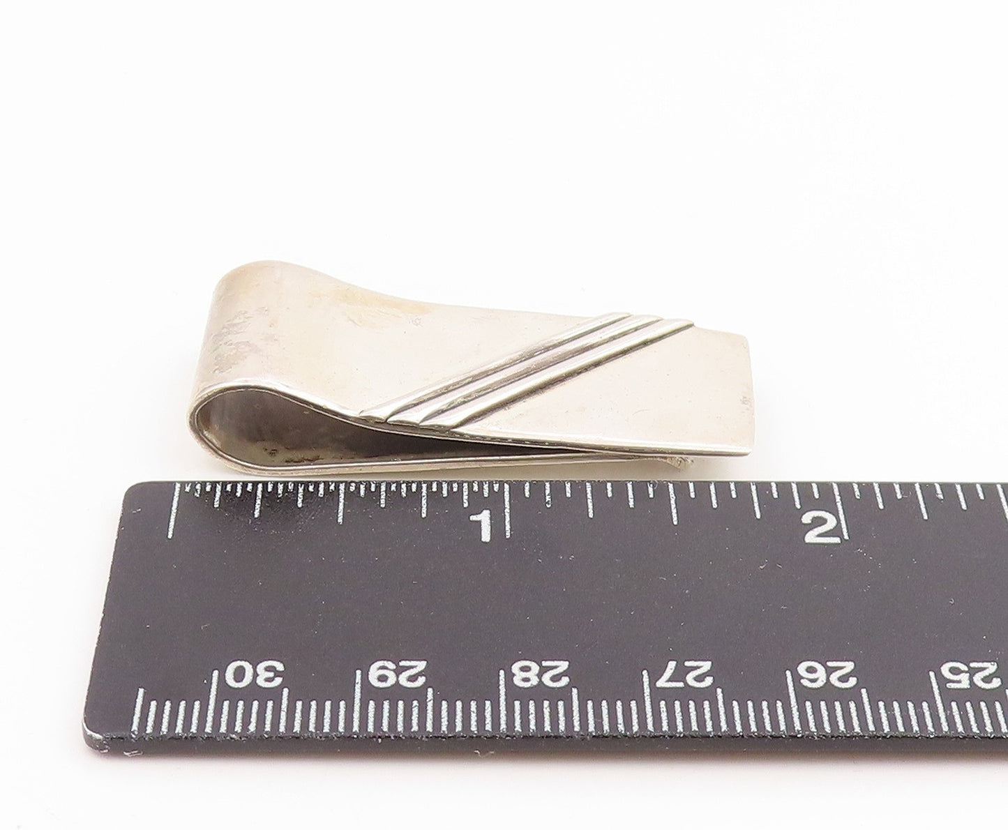 925 Sterling Silver Vintage Tie Clip TAXCO MEXICO Classic Diagonal Stripe TR4229