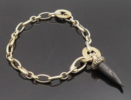 925 Silver  Vintage Gold Plated Etched Onyx Animal Tooth Bracelet  BT10134