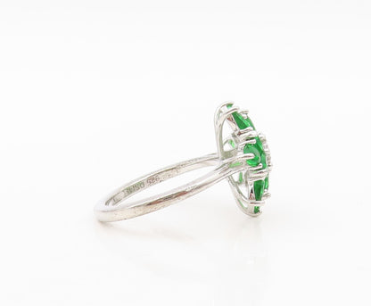 925 Sterling Silver Vintage Ring Drop Cut Green & White CZ Flower  Sz 7  RG30367