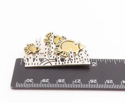 925 Sterling Silver Vintage Brooch Pin MEXICO Two Tone Underwater Fish  BP12228