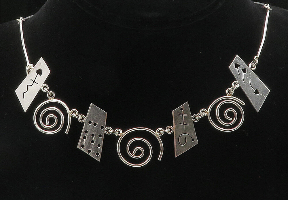 MEXICO 925 Sterling Silver  Shiny Arrow Cutout Spiral Chain Necklace  NE1798