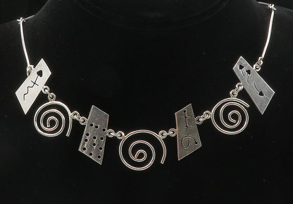 MEXICO 925 Sterling Silver  Shiny Arrow Cutout Spiral Chain Necklace  NE1798