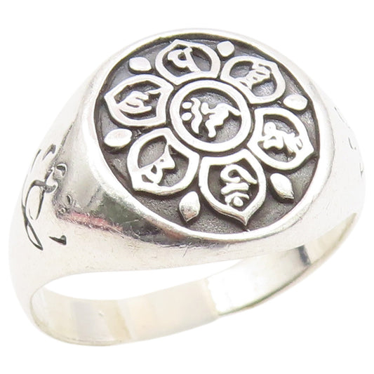 925 Sterling Silver Vintage Ring Sacred Lotus Motif Signet Band  Sz 14  RG36842