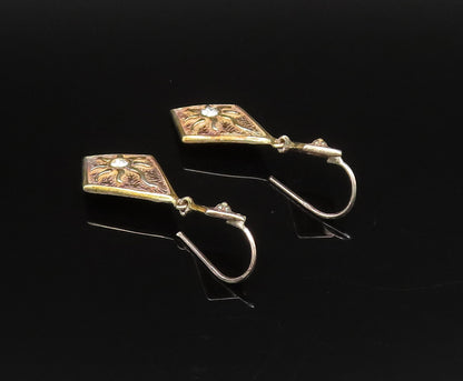 925 Silver  Vintage Cubic Zirconia Sun Motif Diamond Shaped Earrings  EG12227