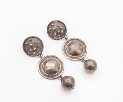 925 Sterling Silver Vintage Earrings Designer Drop Dark Tone Domed  EG13463