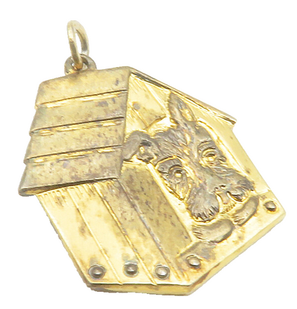 BEAU 925 Silver  Vintage Shiny Gold Plated Dog In Dog House Pendant  PT9596