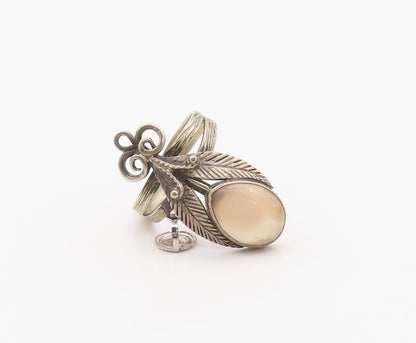 925 Sterling Silver Vintage Ring NAVAJO Pink Opal Leaf Motif  Sz 5.5  RG36367