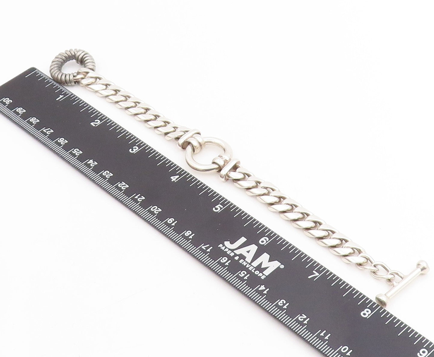 925 Sterling Silver Vintage Bracelet Modernist Curb Link Toggle Chain  BT11486