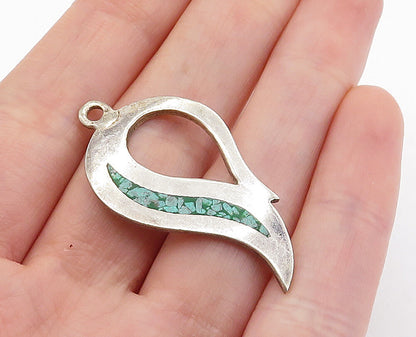 MEXICO 925 Sterling Silver  Vintage Crushed Turquoise Detail Pendant  PT4465