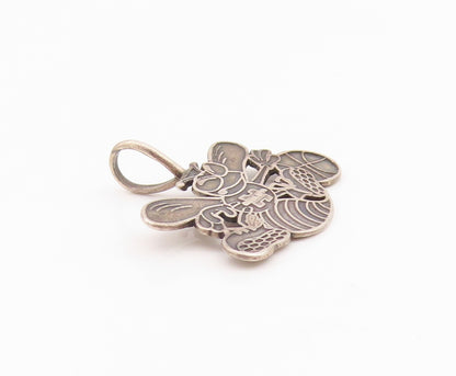925 Sterling Silver Vintage Pendant Dark Tone Carved Mischievous Bee  PT24281