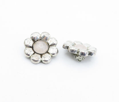 925 Sterling Silver  Vintage Rose Quartz Floral Non Pierce Earrings  EG2223