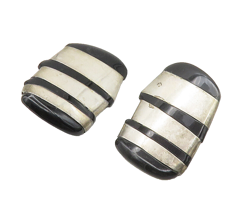 925 Sterling Silver  Vintage Black Onyx Non Pierce Drop Earrings  EG8222
