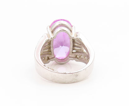 925 Sterling Silver Vintage Ring Oval Cut Amethyst & Topaz Band  Sz 7  RG35073