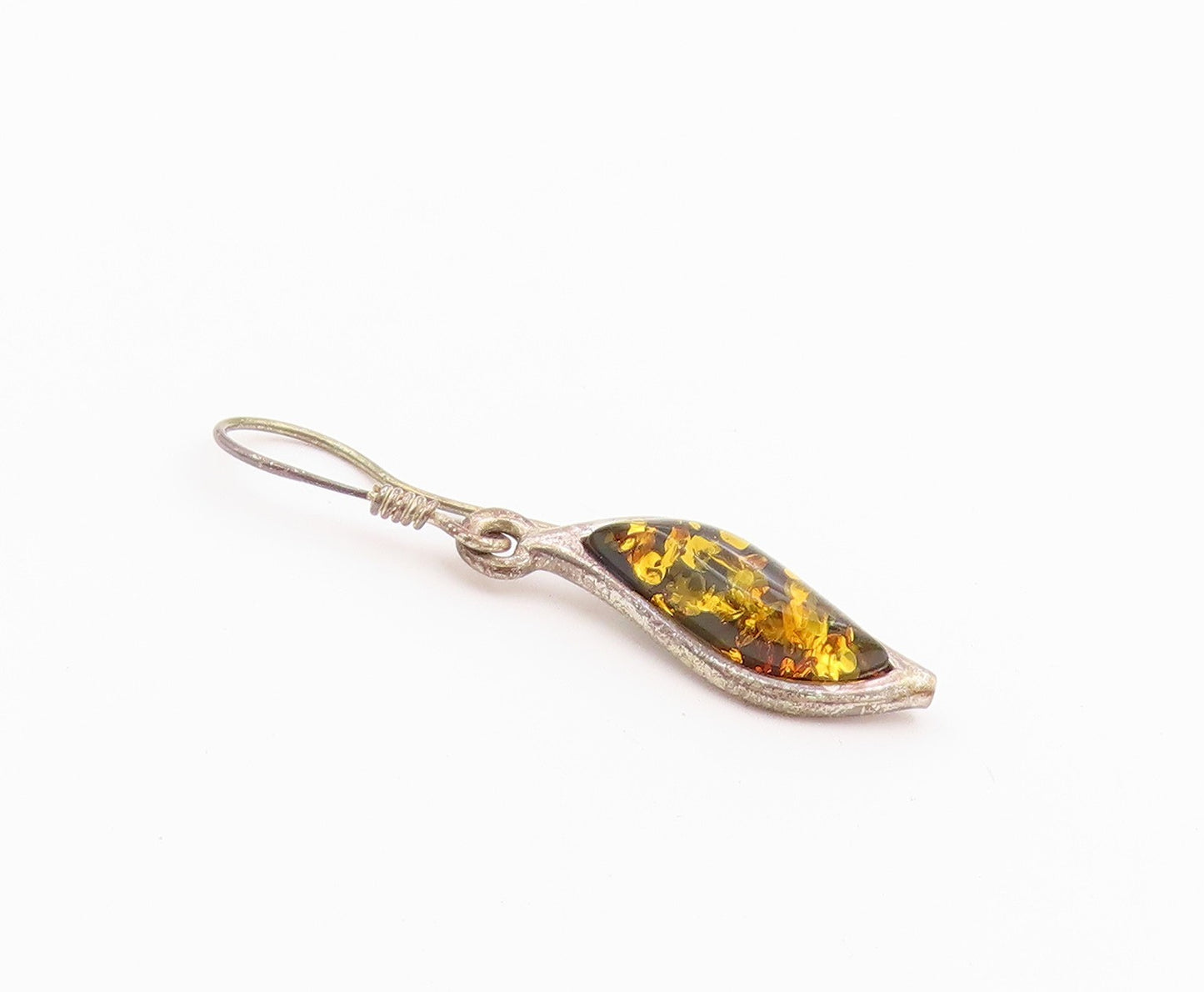 925 Sterling Silver Vintage Earrings Modernist Baltic Amber Dangles  EG14430