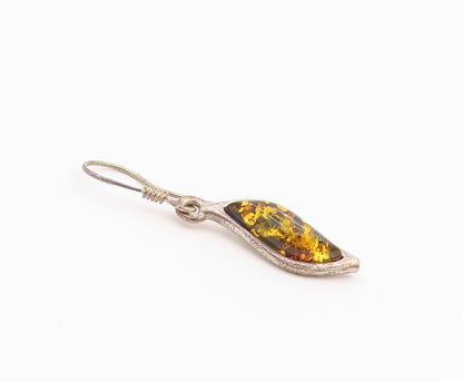 925 Sterling Silver Vintage Earrings Modernist Baltic Amber Dangles  EG14430