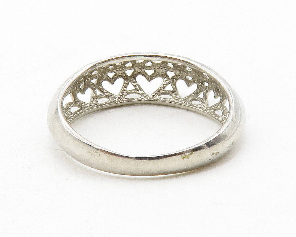 925 Sterling Silver Shiny Open Love Heart Dome Band Ring Sz 8 RG13514